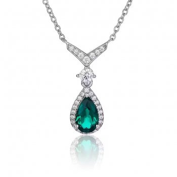 New Sterling Silver Teardrop Shape 925 Silver Necklace Female Cultivated Emerald Pendant Original Design Necklace