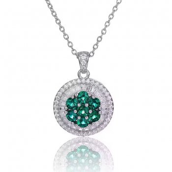 New Sterling Silver Disc-Shaped Personalized 925 Silver Necklace Female Cultivated Emerald Pendant