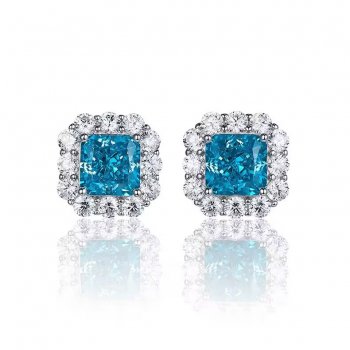 New S925 silver plated platinum sea blue ice flower cut high carbon diamond earrings ladies temperament earrings