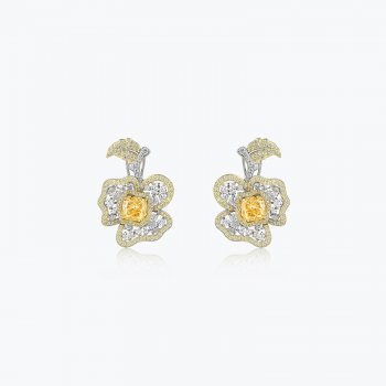 Light luxury and elegant S925 sterling silver floral vivid yellow earrings inlaid with micro-inlaid earrings full of diamond flo