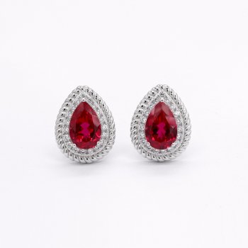 Luxury high-grade earrings 925 silver colored gemstone pigeon blood red teardrop-shaped temperament women's earrings