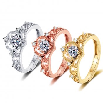 Women's Diamond Crown Ring Versatile Fashion Niche Design Opening Adjustable Ring