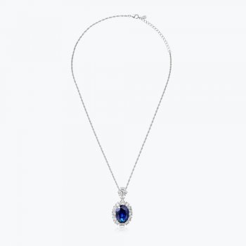 Hot sale luxurious high-end round 925 silver royal blue pendant chain necklace