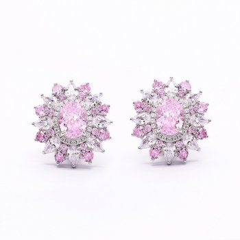 S925 silver earrings high-end luxury cherry blossom pink earrings light luxury style earrings