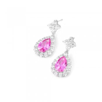 High-grade earrings 925 silver colored gemstone pink teardrop-shaped temperament women's earrings