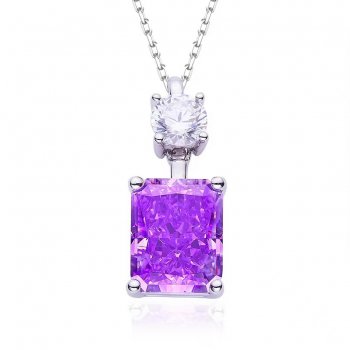 New S925 Silver Ice Flower Cut Women's European and American Cross Chain Purple Flower Necklace