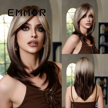 Gradient Gray Gold New Shoulder Length Straight Hair wig