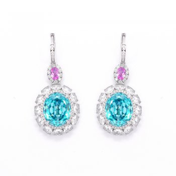 Light luxury style Paraiba earrings 925 silver synthetic zircon earrings