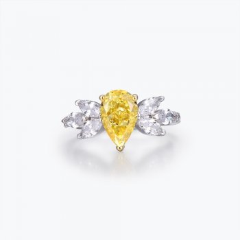 Fashionable and simple 925 sterling silver teardrop-shaped vivid yellow zircon goddess halo ring