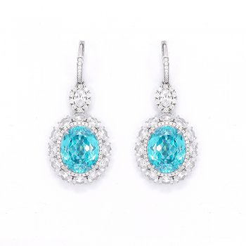 New hot selling light luxury style Paraiba earrings 925 silver synthetic zircon earrings