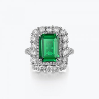 Hot selling light luxury style 925 sterling silver jewelry emerald halo ring