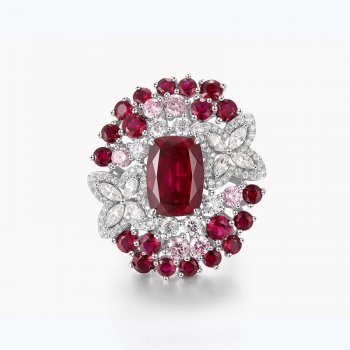 Hot sale luxury high-end pigeon blood red female ring S925 silver fine craftsmanship inlaid synthetic zircon color ring