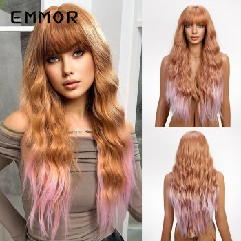 Brown Gradient Pink Hair Big Wave Long Curly Hair Fahion wig