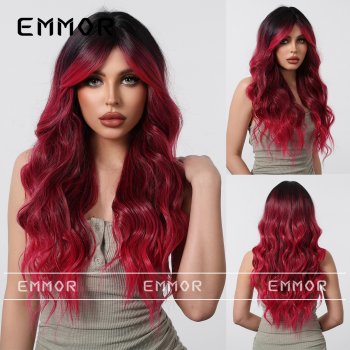 Red Gradient Big Wave Long Curly Hair Natural Fahion Full Head wig